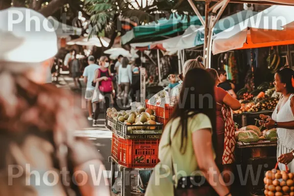 מקומיים ותיירים החוקרים שוק רחוב מקסים. צרכן, שׁוּק, רוֹכֵל