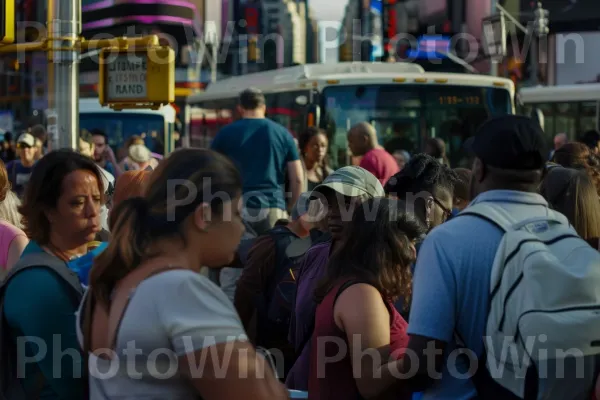 אנשים התאספו בפינת רחוב סואנת, ממתינים לאוטובוס או מונית. כובע, פְּנַאִי, כְּבִישׁ