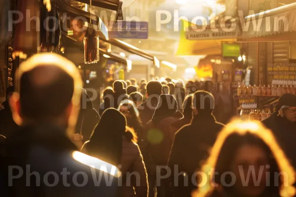 רחוב עירוני צפוף הומה בהולכי רגל ורוכלים. קָהָל, בידור, עִיר