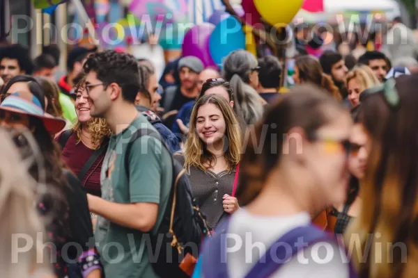 פסטיבל רחוב צבעוני לוכד את השמחה והאנרגיה של הקהל. בן אנוש, סָגוֹל, משקפיים