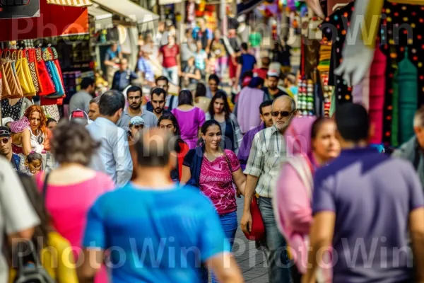 סצנת רחוב תוססת מציגה את המגוון של תושבי העיר. כובע, פְּנַאִי, קָהָל