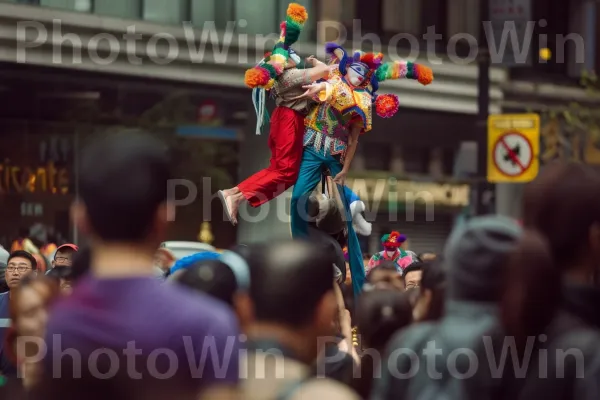 אמני רחוב המשעשעים קהל מרותק בכישרונותיהם. כובע, פְּנַאִי, כֵּיף