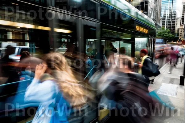 נוסעים מתאמצים לתפוס את האוטובוס שלהם בשעות העומס. רכב, אופן תחבורה, קָהָל