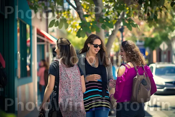 חברים מטיילים בנחת בשכונה תוססת, צופים במראות ובקולות. תַצלוּם, טיפול חזון, משקפיים