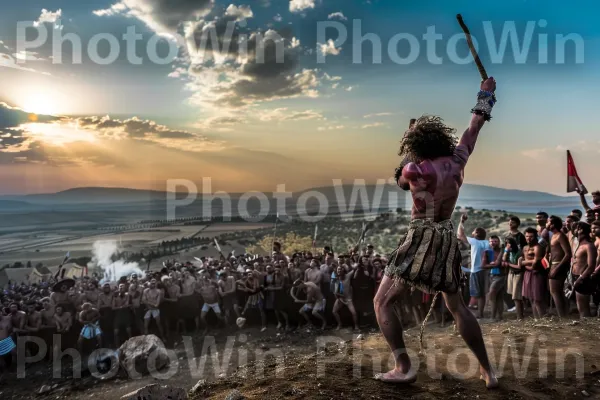 דוד הורג את גוליית באבן אחת, ניצחון אמונה, מהתנ\"ך. אנשים בטבע, צילום פלאש, שַׂמֵחַ