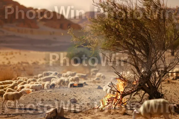 הסנה הבוער מגלה את נוכחות האל למשה, מתוך התנ\"ך. אוֹר שֶׁמֶשׁ, עֵץ, עופר