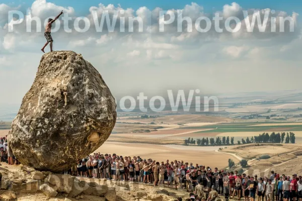 דוד הורג את גוליית באבן אחת, ניצחון אמונה, מהתנ\"ך. שָׁמַיִם, עֵץ, נוֹף