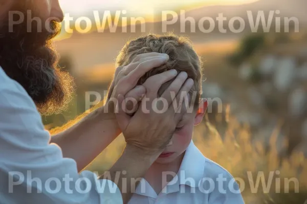 יצחק מברך את יעקב בנו, מתוך המקרא. צילום פלאש, שַׂמֵחַ, מחווה